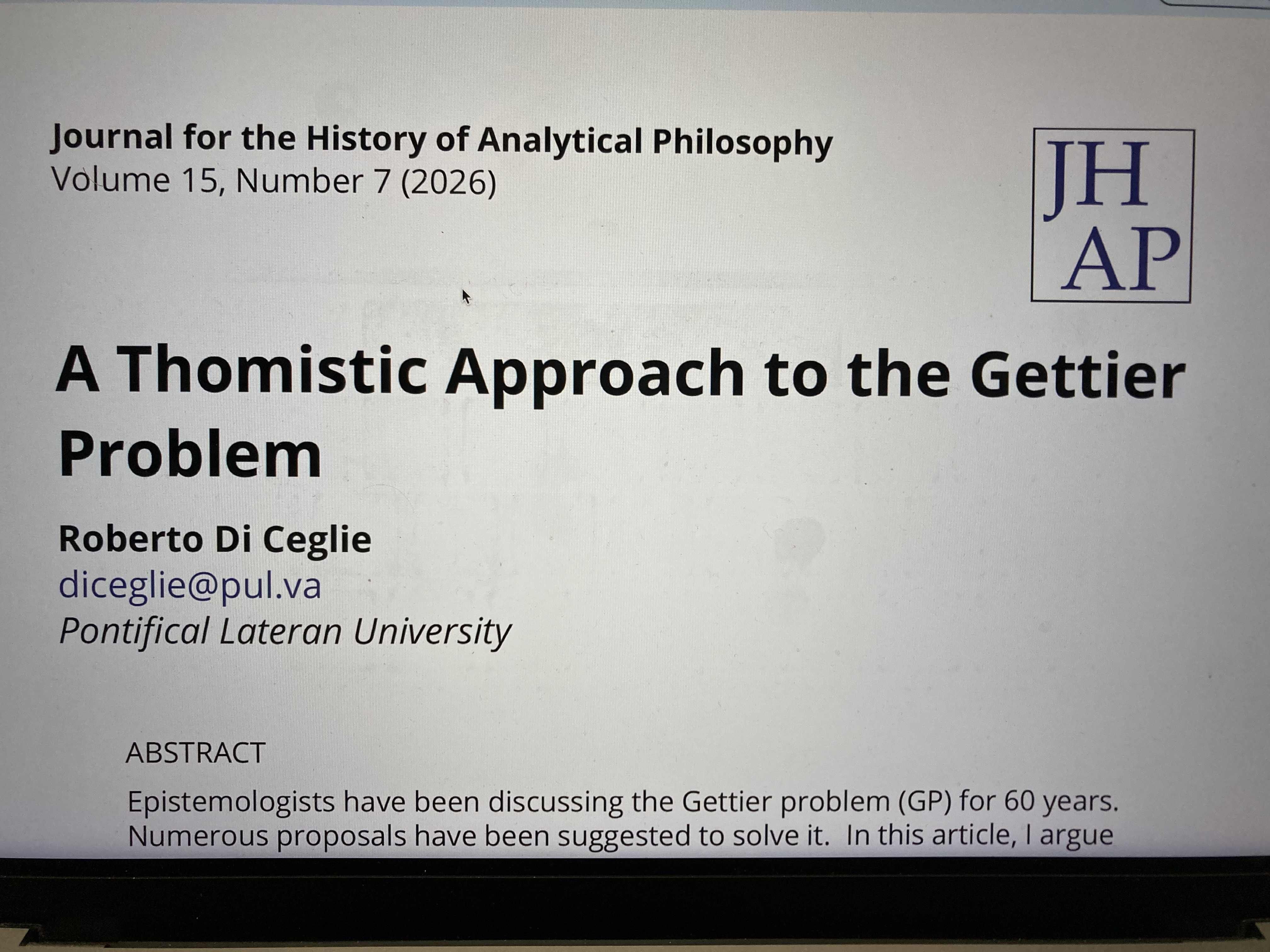 A Thomistic Approach to the Gettier Problem (R. Di Ceglie) 