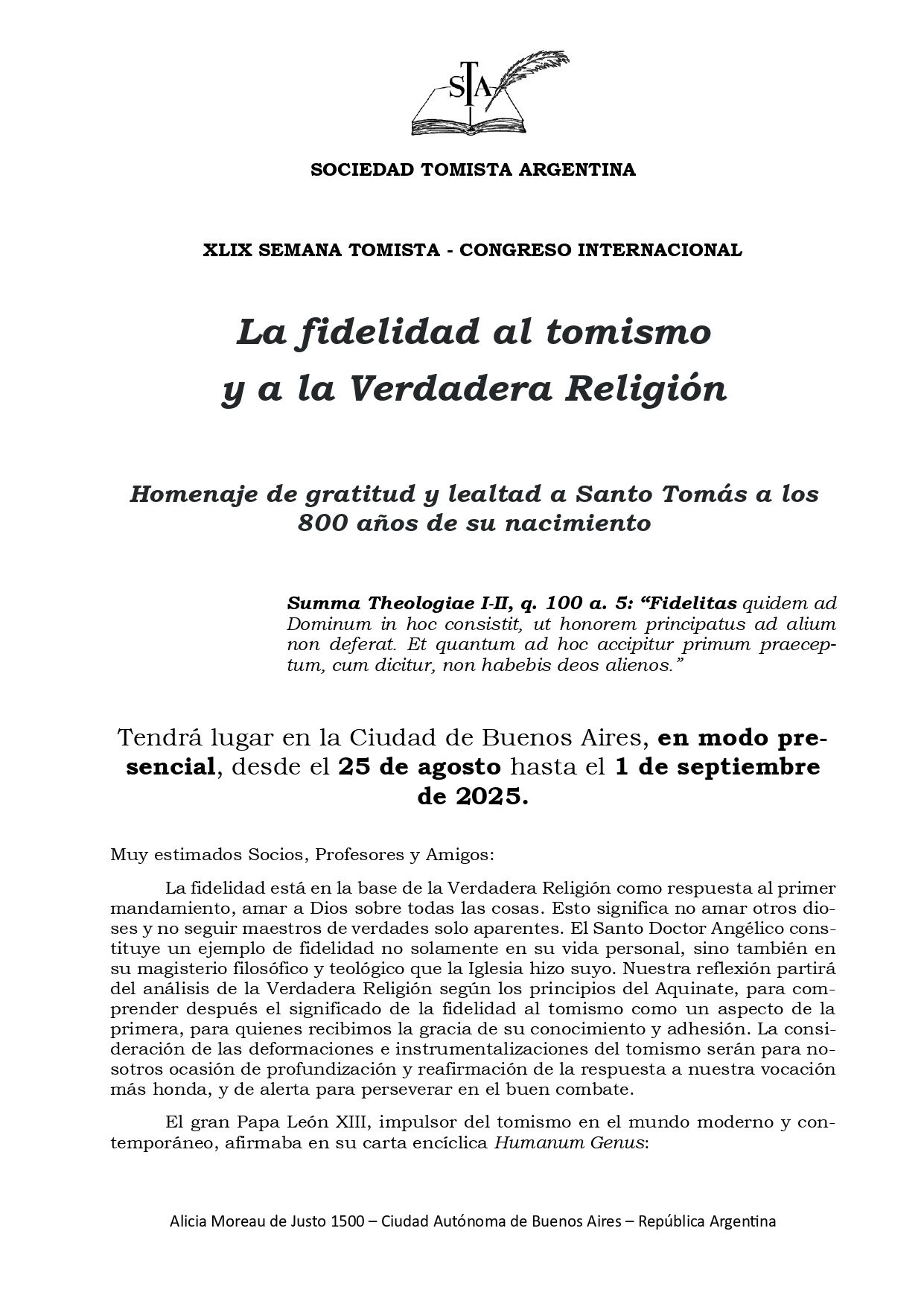 La fidelidad al tomismo y a la Verdadera Religión 